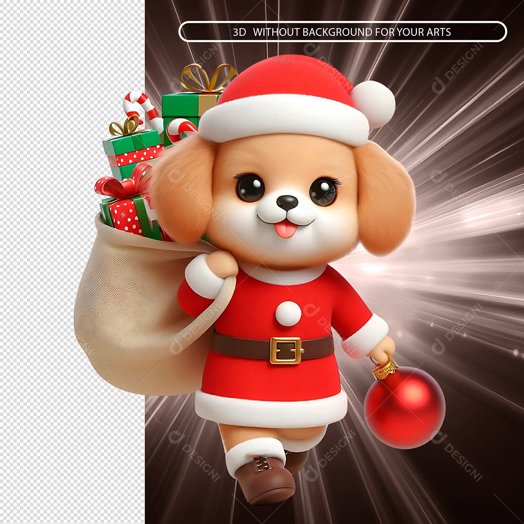 3D Element Dog Christmas Clothes Dress with Gift Bag for PSD Composition