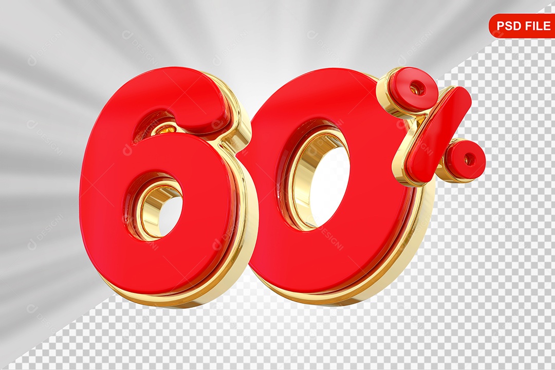 Elemento 3D Porcentagem 60% Colorido Para Composição PSD