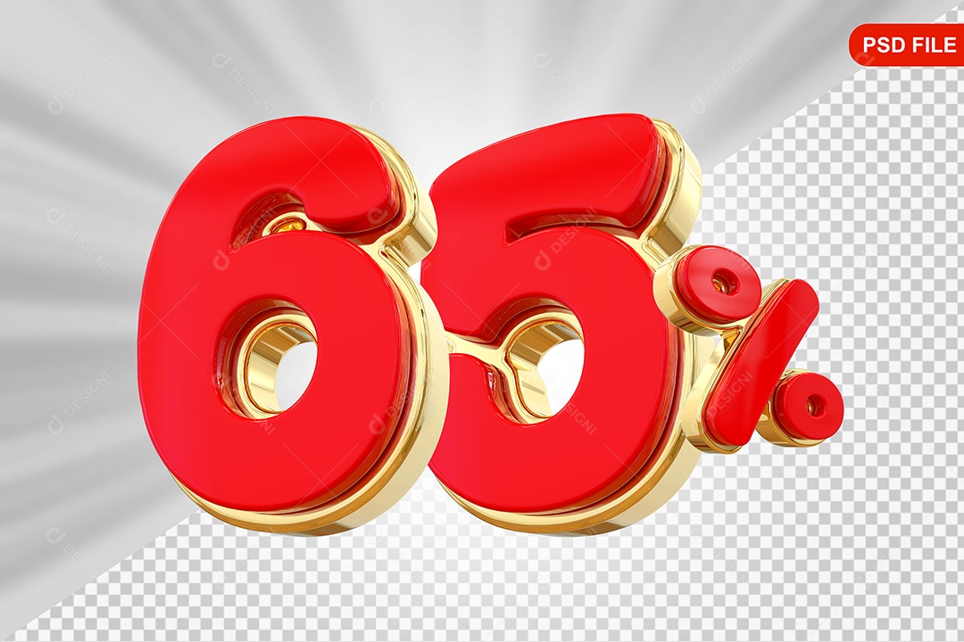 Elemento 3D Porcentagem 65% Colorido Para Composição PSD