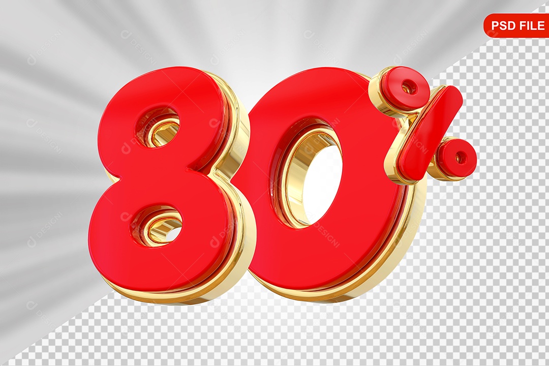Elemento 3D Porcentagem 80% Colorido Para Composição PSD