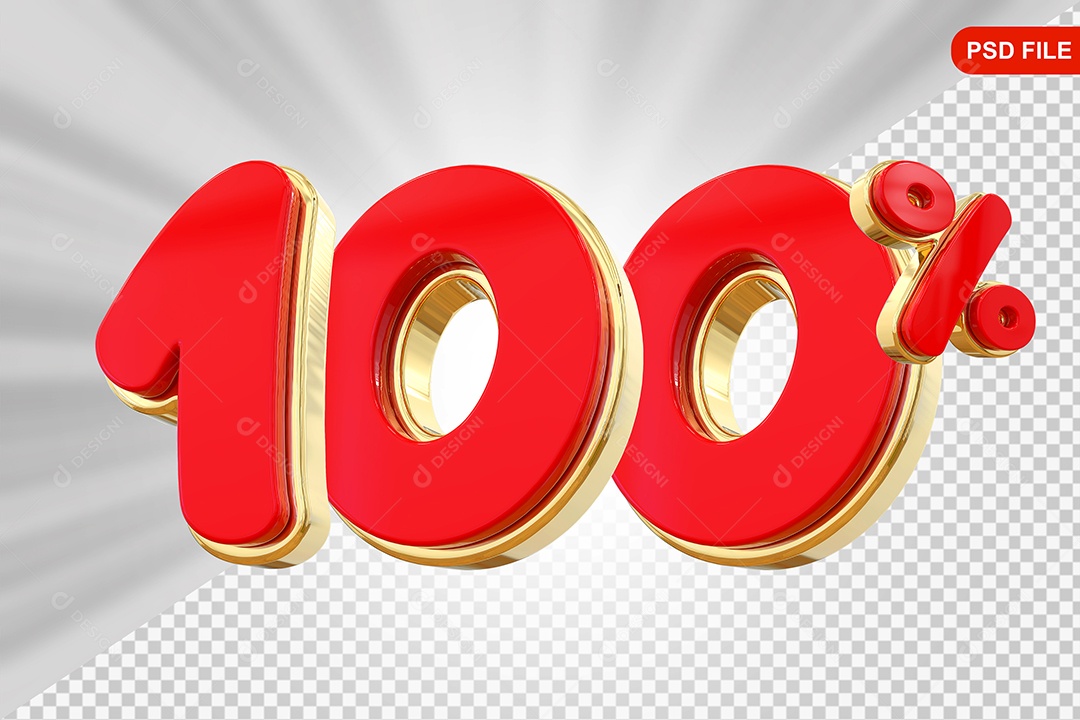 Elemento 3D Porcentagem 100% Colorido Para Composição PSD