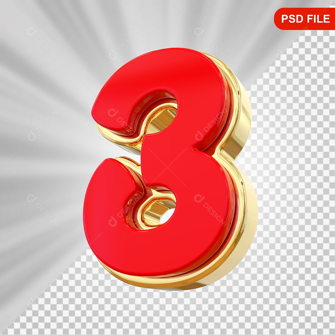 3D Element Numbers 3 For PSD Composition