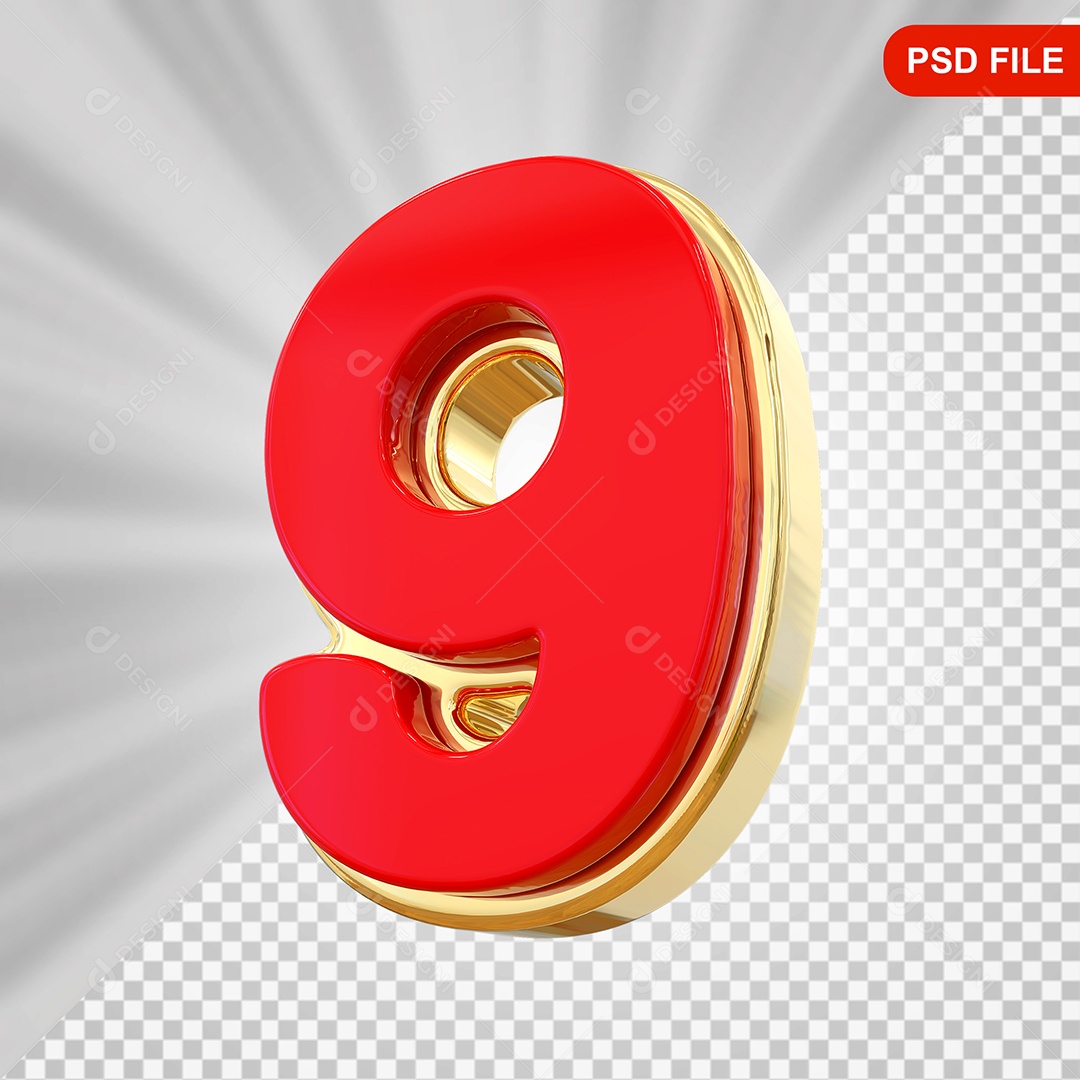Elemento 3D Números 9 Para Composição PSD