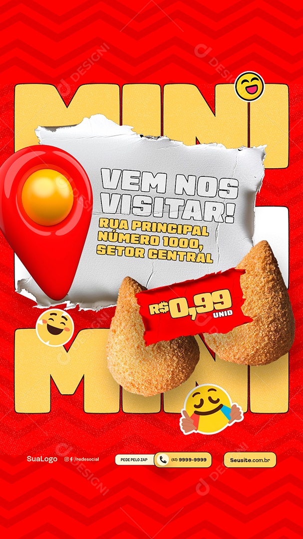 Story Coxinha Mini Vem nos Visitar Social Media PSD Editável