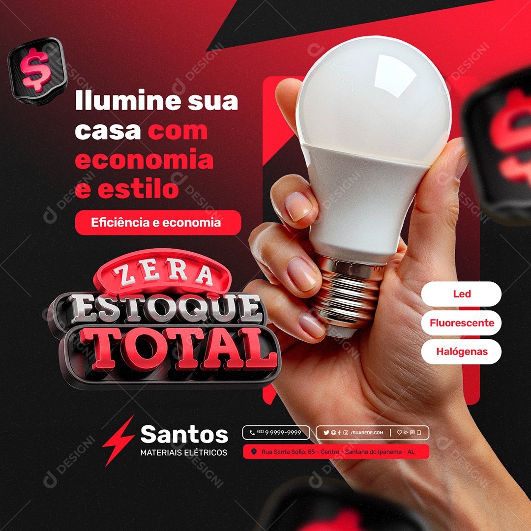 Loja Materiais Elétricos Zera Estoque Total Led Fluorescente Social Media PSD Editável