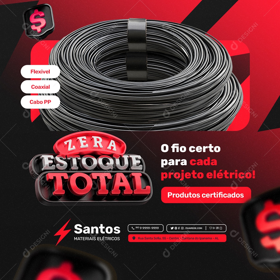 Loja Materiais Elétricos Zera Estoque Total Fio Certo Social Media PSD Editável