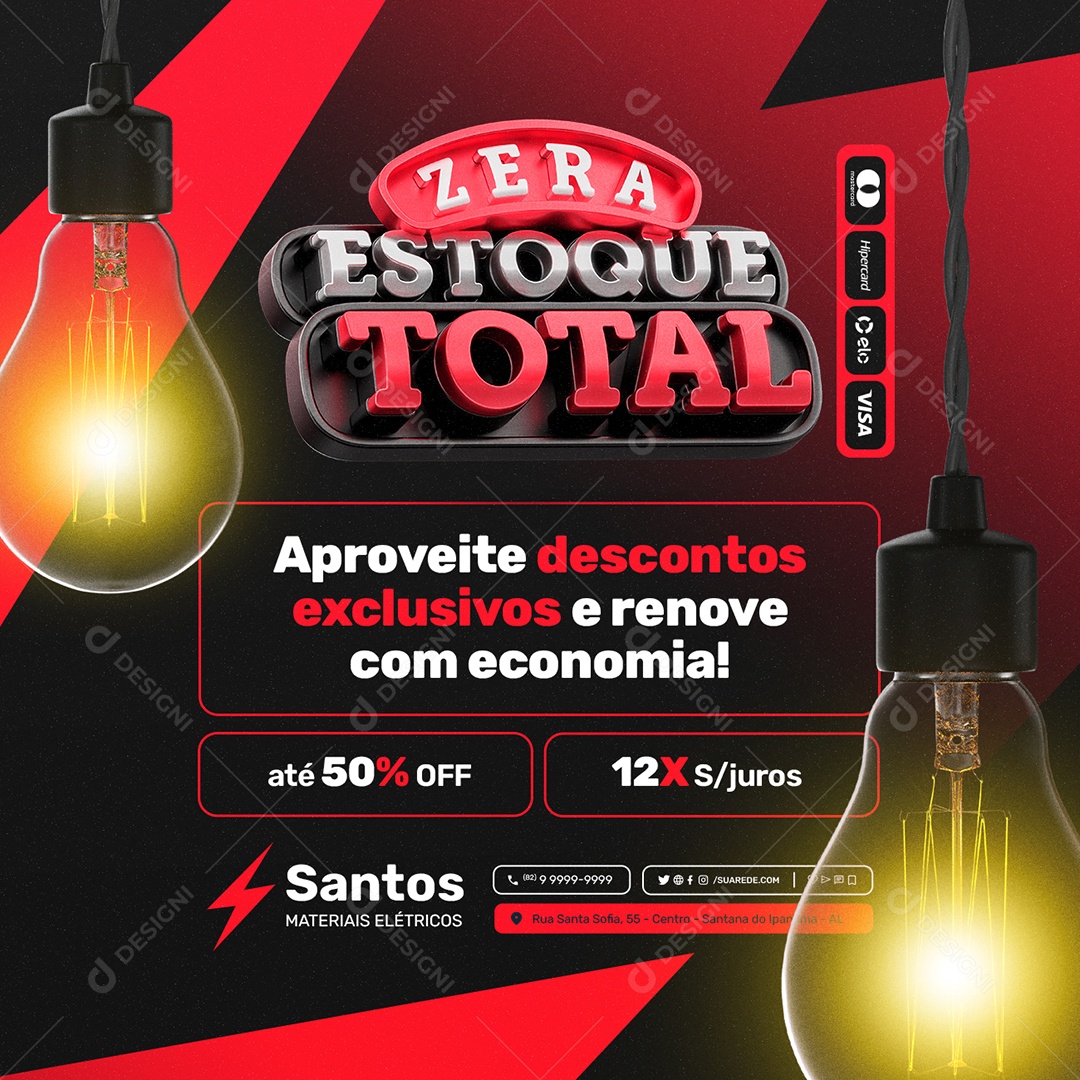 Loja Materiais Elétricos Zera Estoque Total Até 50% Off Social Media PSD Editável
