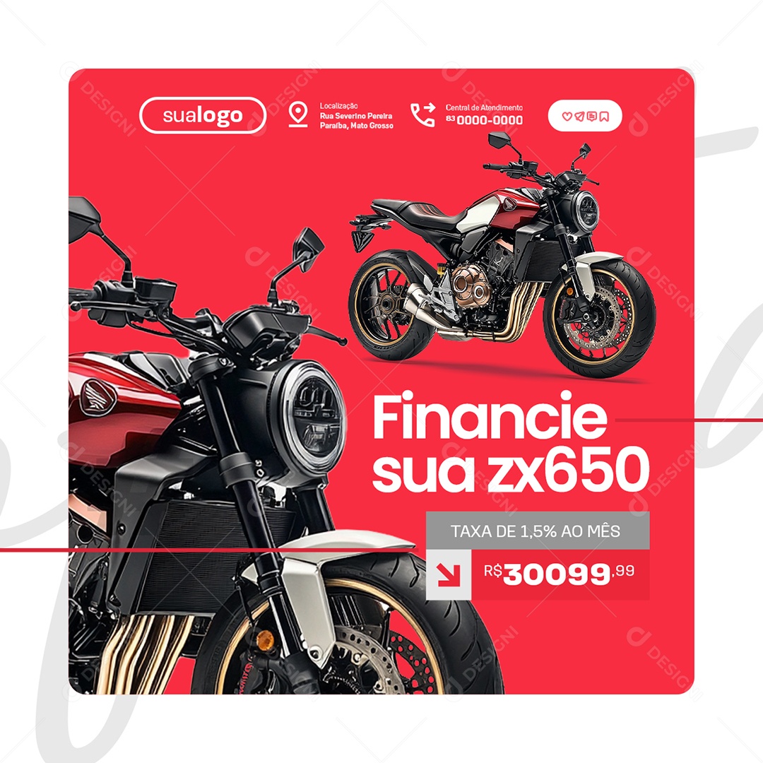 Loja de Motos Financie sua zx650 Social Media PSD Editável