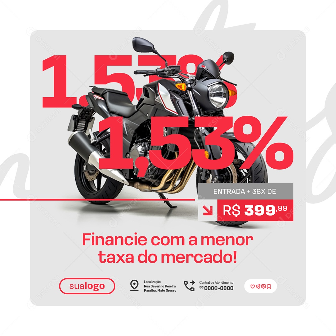 Loja de Motos Financie Com a Menor Taxa do Mercado Social Media PSD Editável