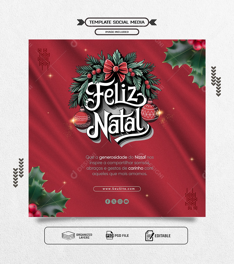 Feliz Natal 25 de Dezembro Social Media PSD Editável