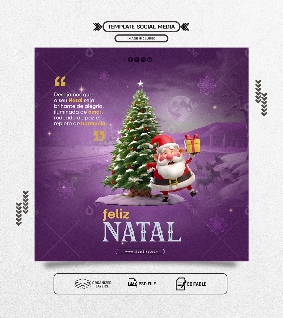Feliz Natal 25 de Dezembro Social Media PSD Editável