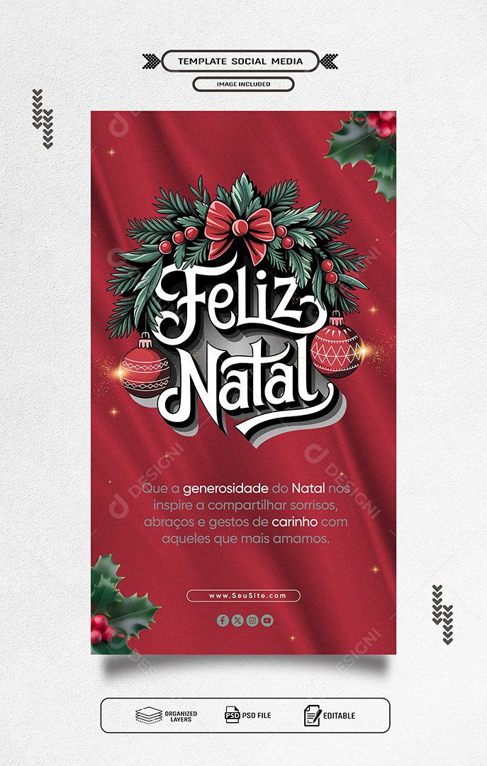 Story Feliz Natal 25 de Dezembro Social Media PSD Editável