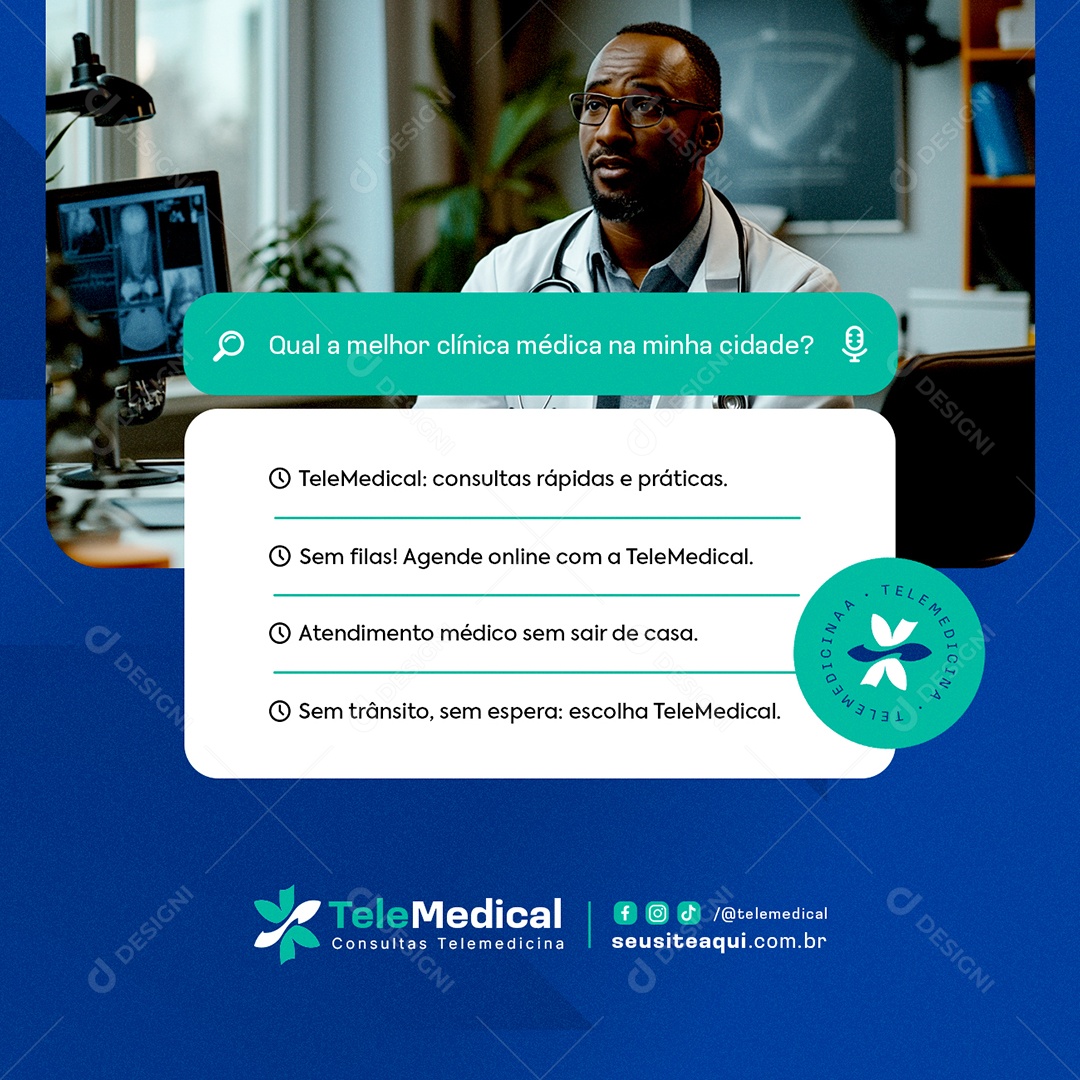 Telemedicina Qual a Melhor Clínica Médica Social Media PSD Editável