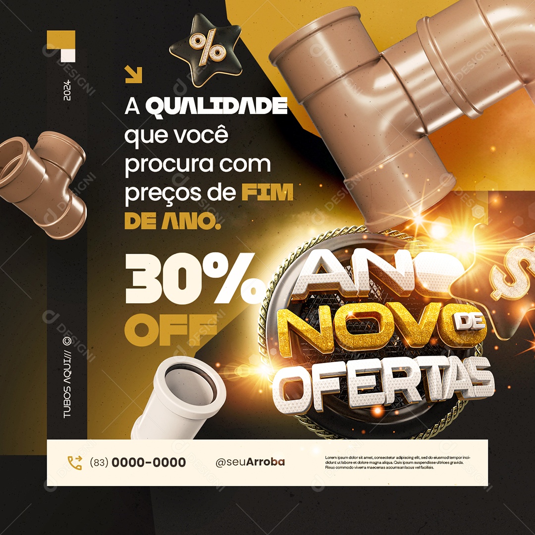 Ano Novo de Ofertas Construção a Qualidade 30% Off Social Media PSD Editável