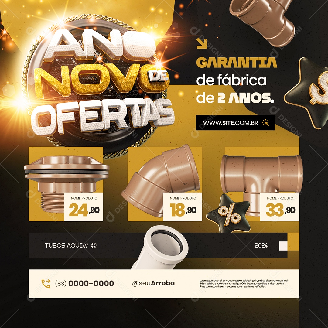 Ano Novo de Ofertas Construção Garantia de Fábrica Social Media PSD Editável