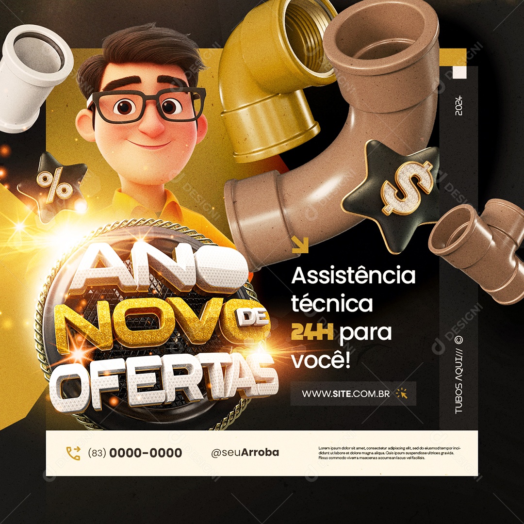 Ano Novo de Ofertas Construção Assistência Técnica Tubos Social Media PSD Editável