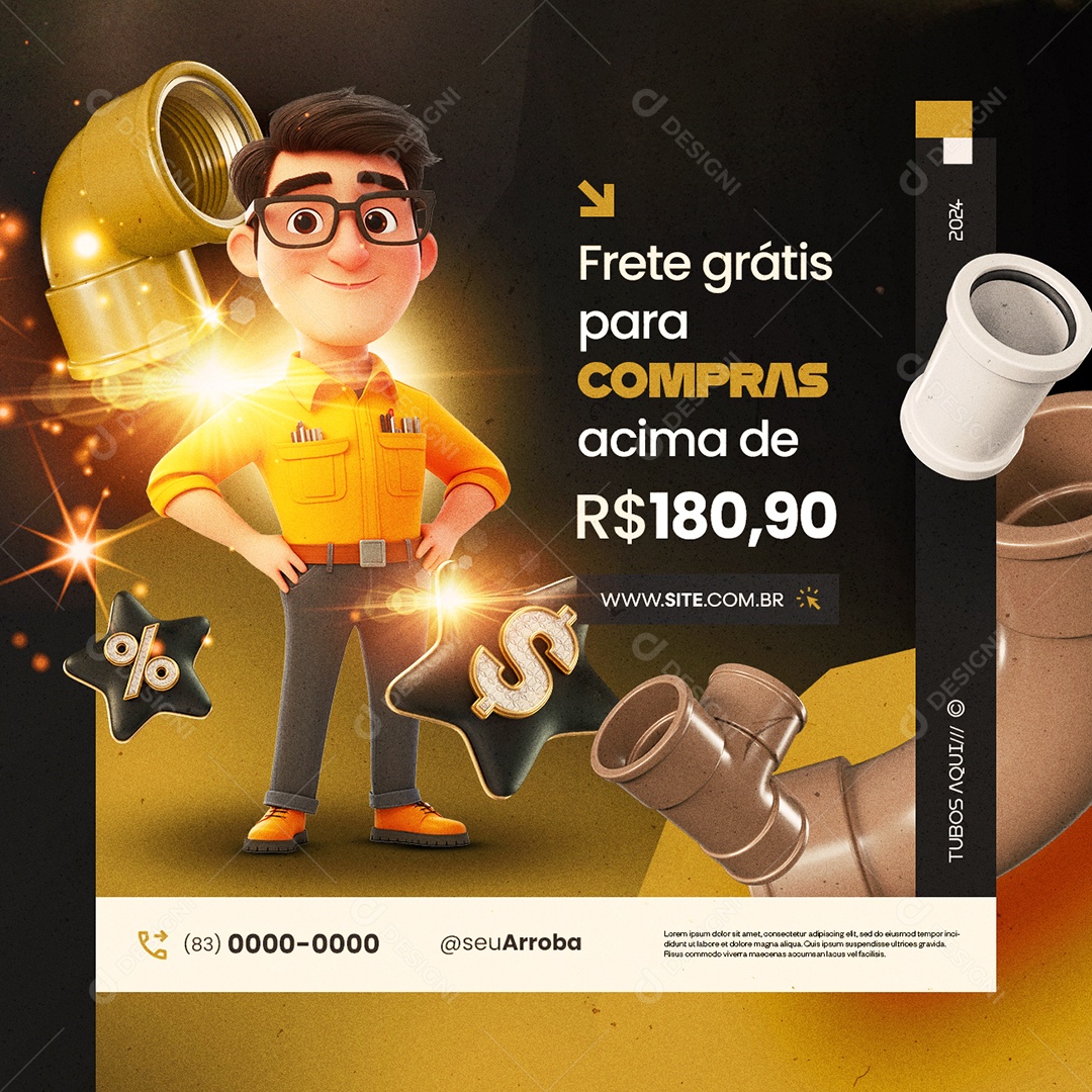 Ano Novo de Ofertas Construção Compras Tubos Social Media PSD Editável