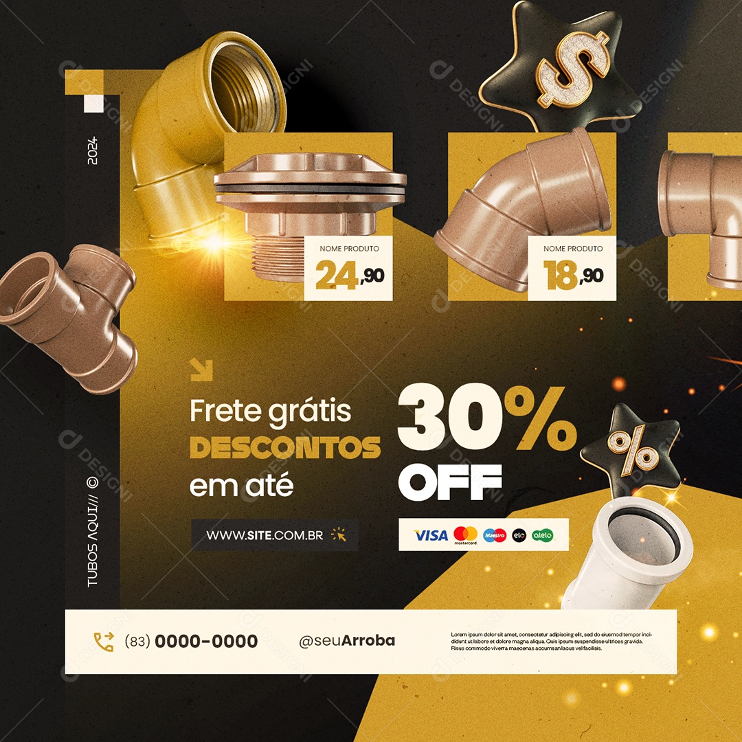 Ano Novo de Ofertas Construção Frete Grátis Descontos Social Media PSD Editável