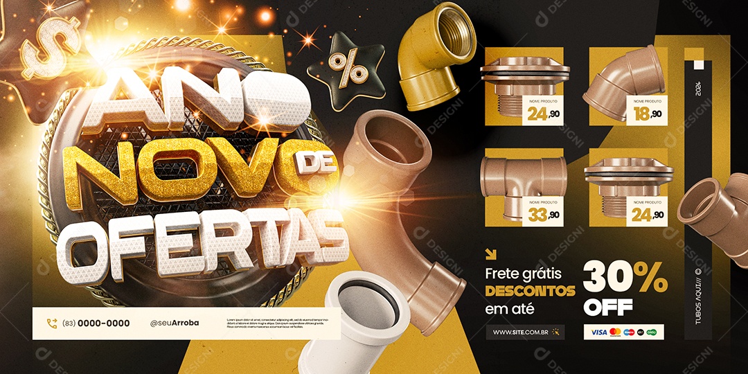 Carrossel Ano Novo de Ofertas Construção Frete Grátis Social Media PSD Editável