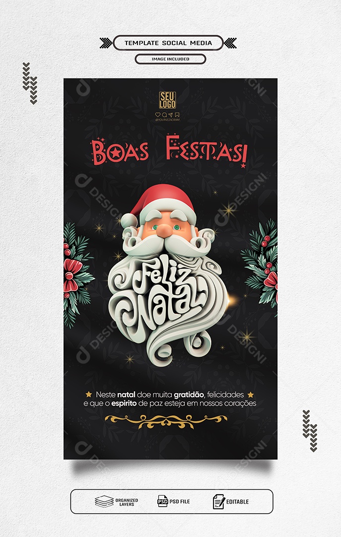 Story Feliz Natal 25 de Dezembro Boas Festas Social Media PSD Editável