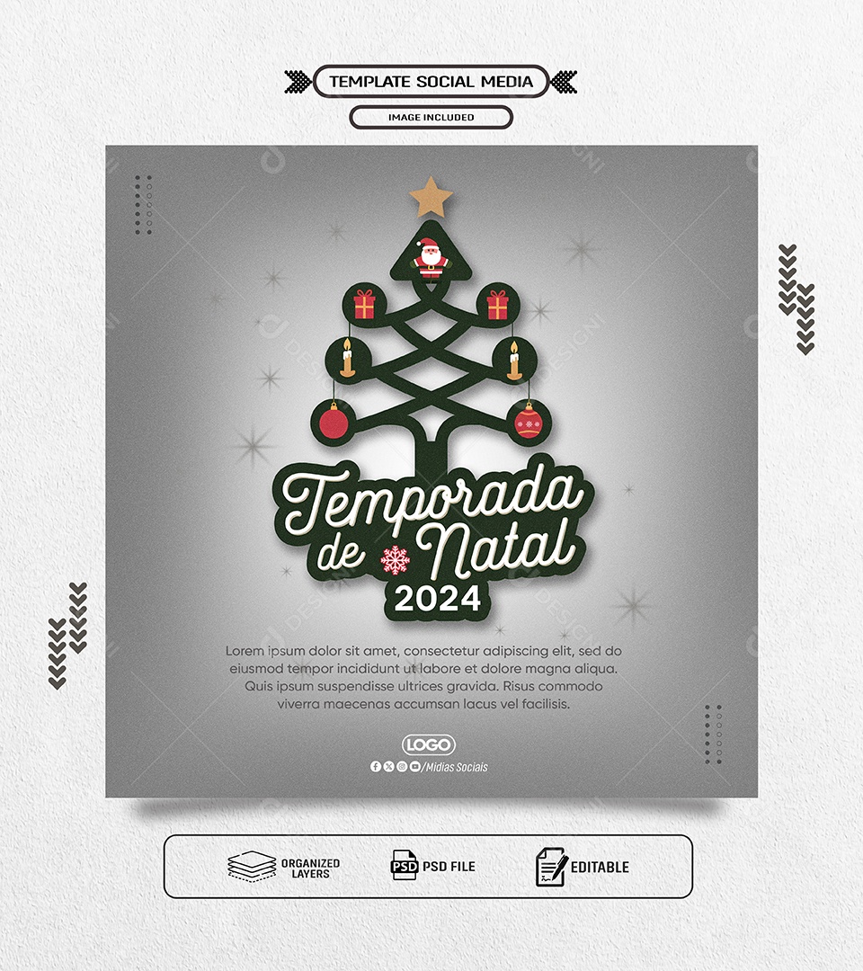 Feliz Natal 25 de Dezembro Temprada de Natal Social Media PSD Editável