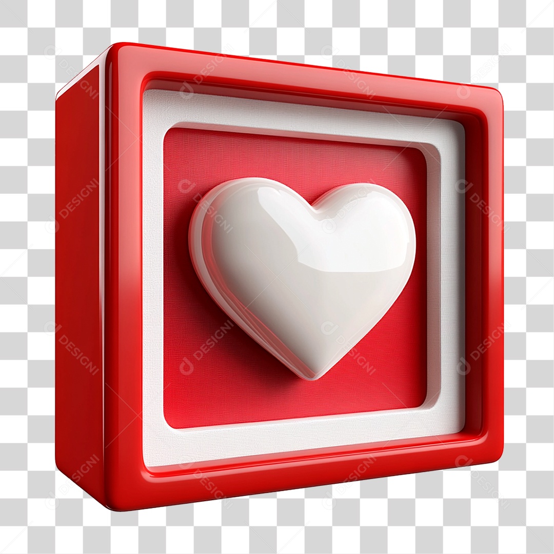 Elemento 3D Placa com Coração PNG Transparente