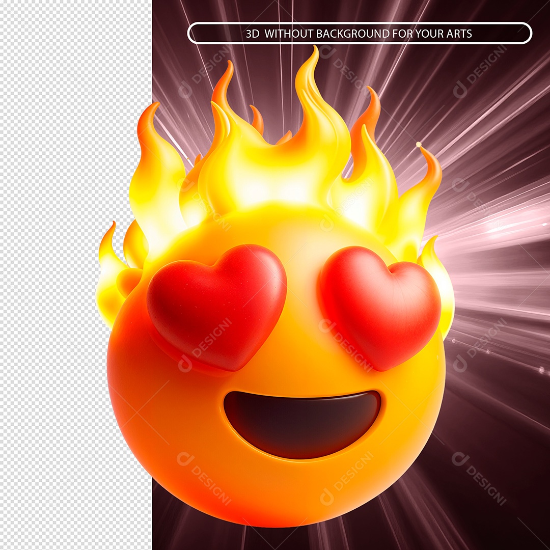 Emoji Apaixonado Com Fogo Elemento 3D Composição PSD