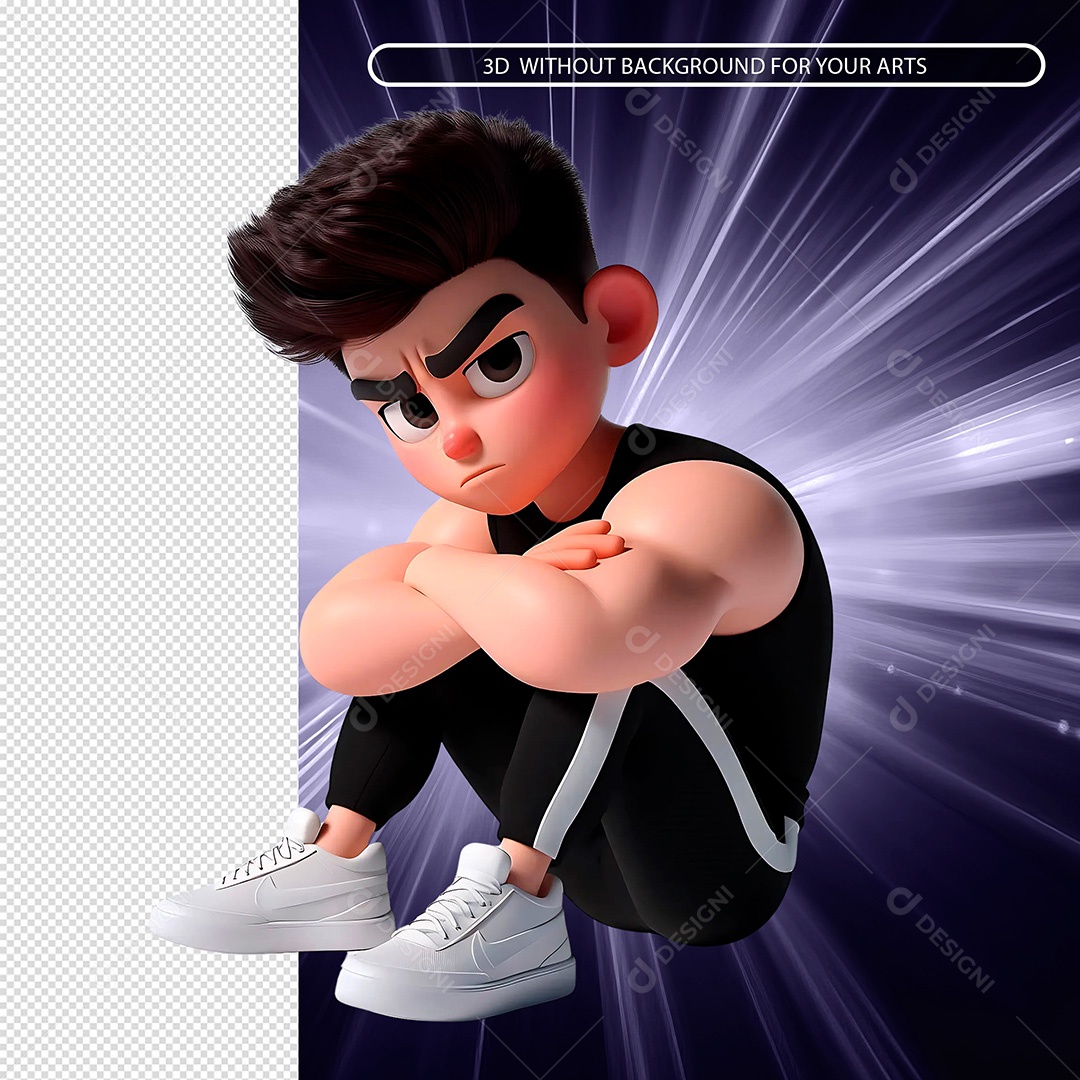 Personagem Forte Sentado no chão Elemento 3D Para Composição PSD