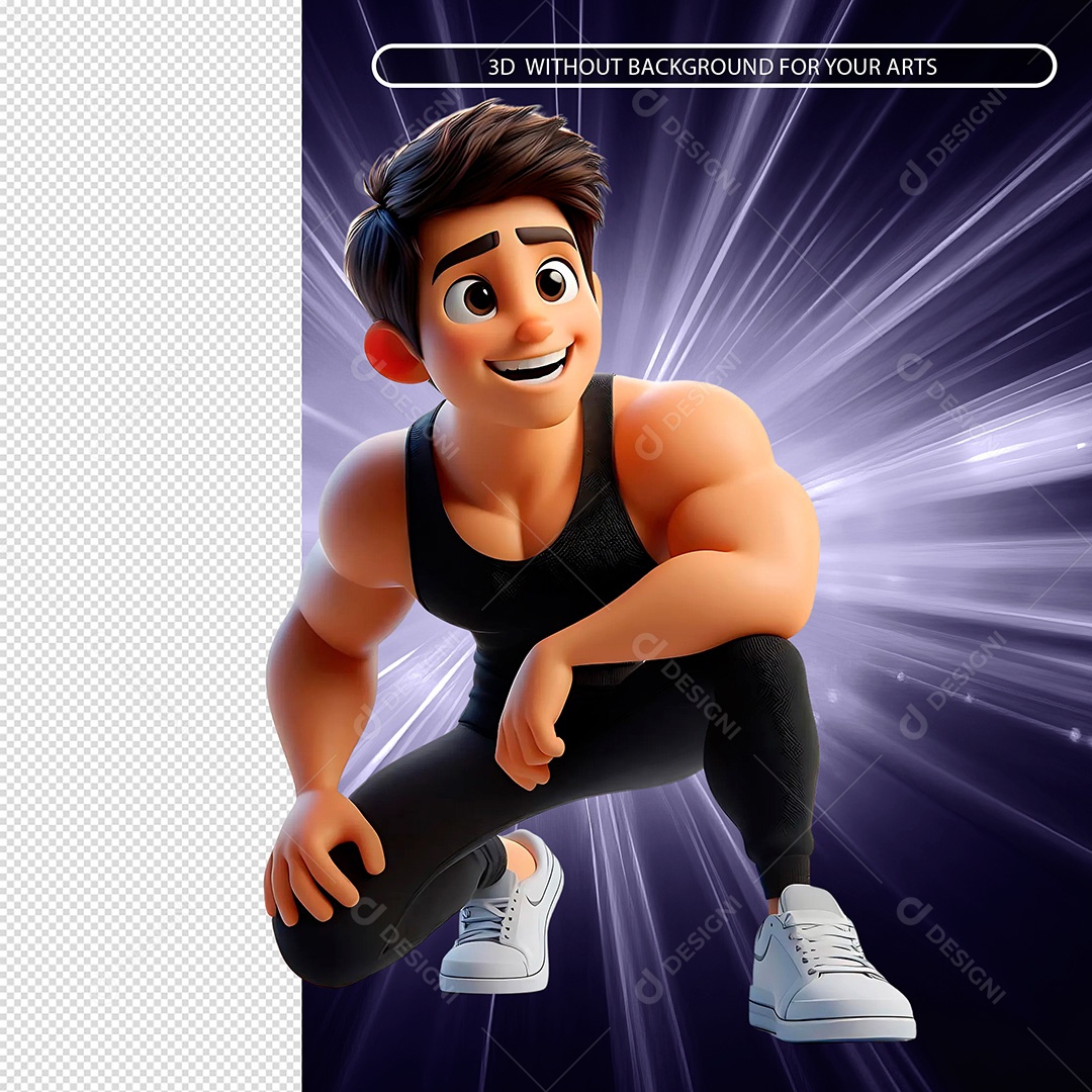 Personagem Homem Musculoso Feliz Elemento 3D Para Composição PSD