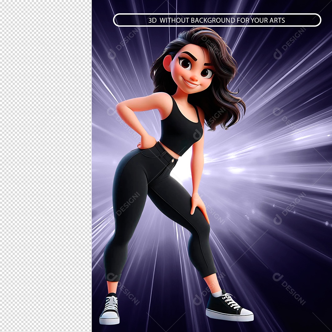 Personagem Mulher Fitnes Treinando Feliz Elemento 3D Para Composição PSD