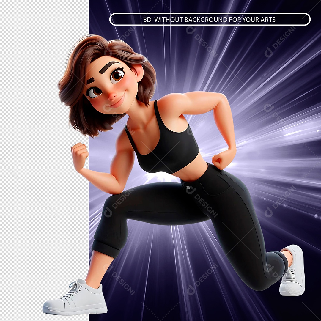 Personagem Mulher Fitnes Feliz Elemento 3D Para Composição PSD