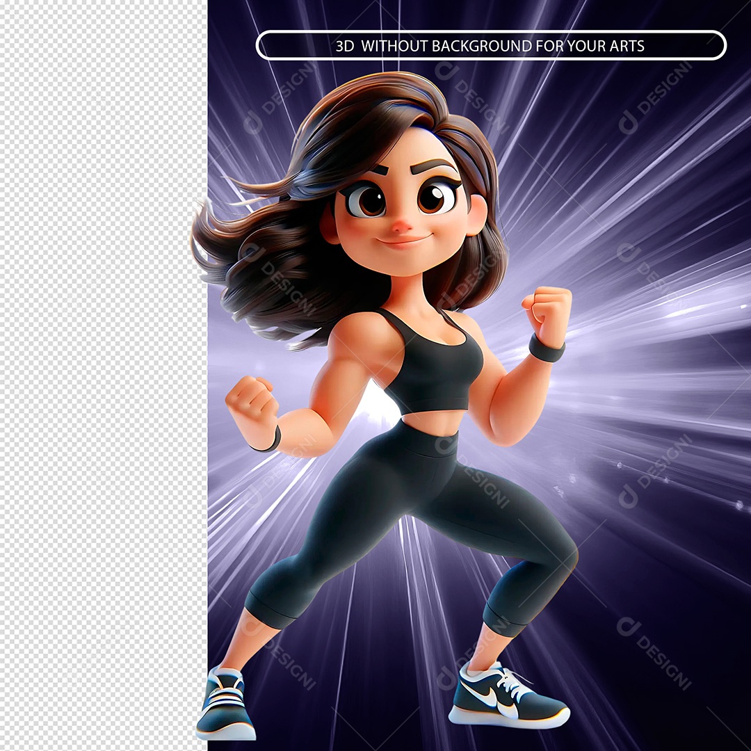 Personagem Mulher Fitnes Feliz Elemento 3D Para Composição PSD