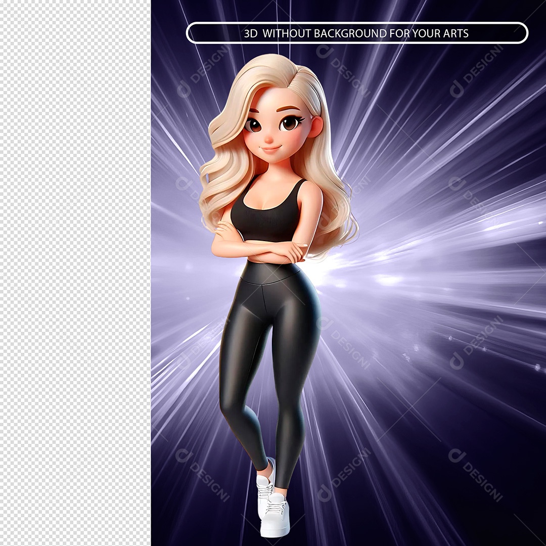 Personagem Mulher Fitnes Feliz Elemento 3D Para Composição PSD