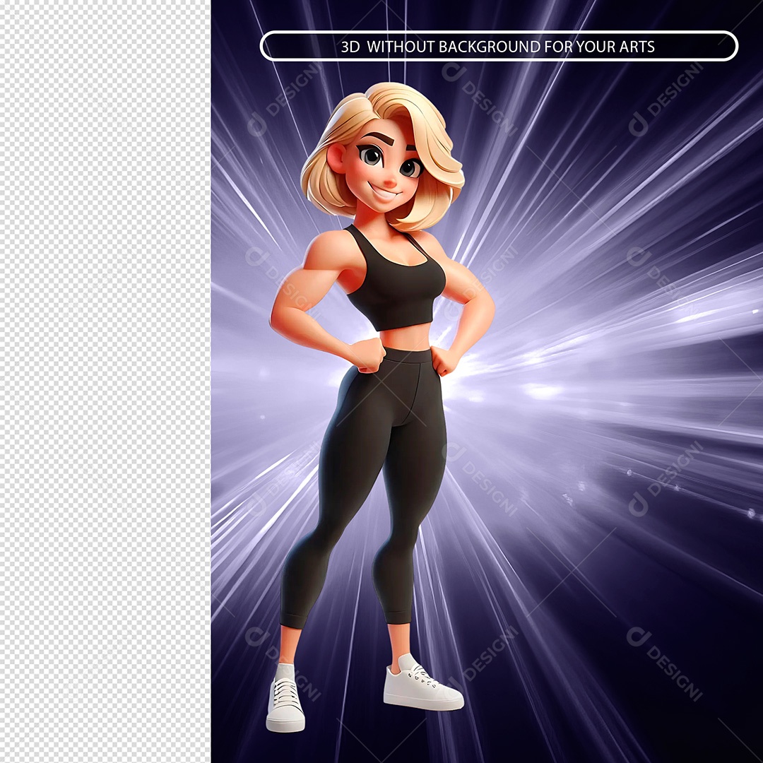 Personagem Mulher Fitnes Feliz Elemento 3D Para Composição PSD