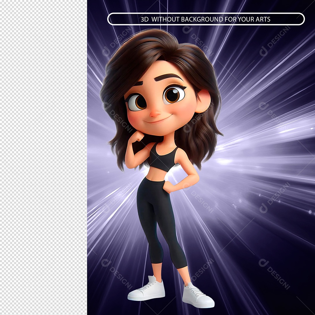 Personagem Mulher Fitnes Feliz Elemento 3D Para Composição PSD