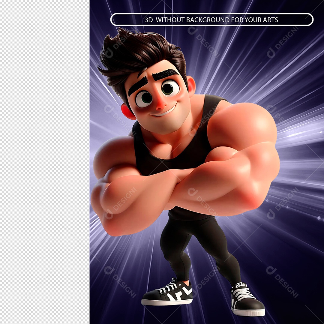 Personagem Homem Musculoso Feliz Elemento 3D Para Composição PSD