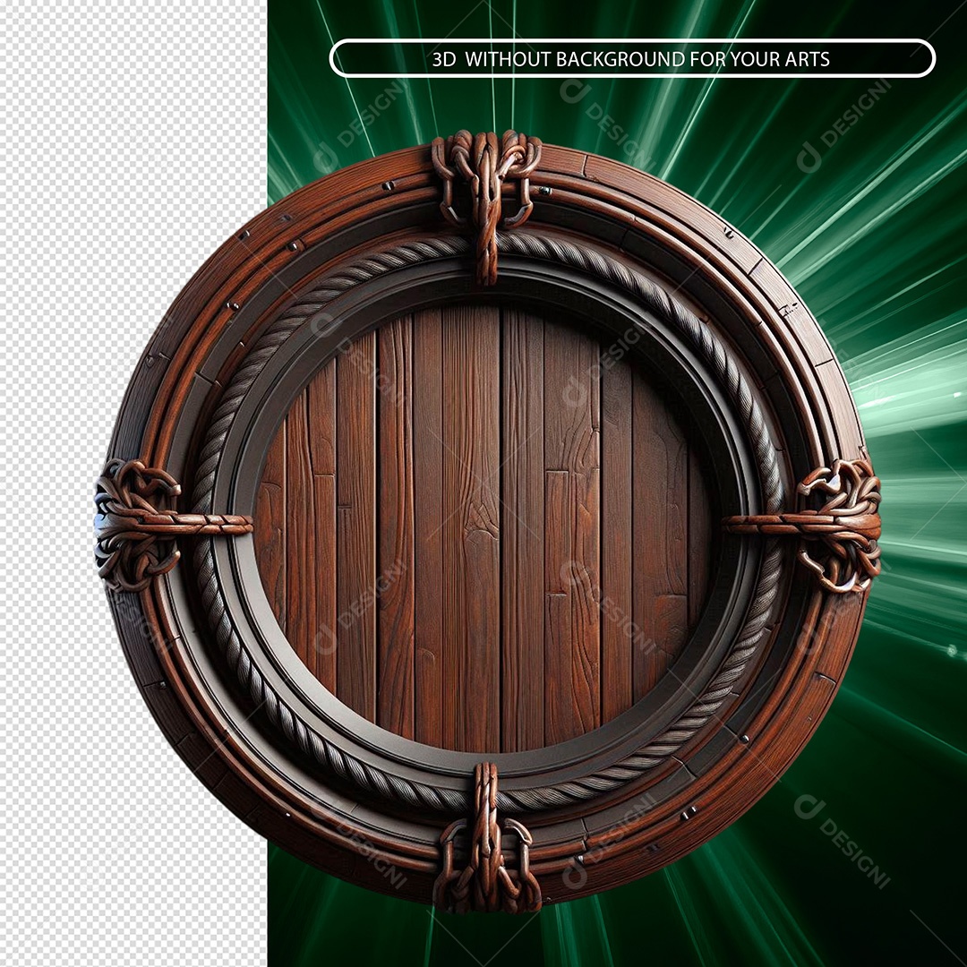 Elemento 3D Moldura Circular De Madeira Para Composição PSD