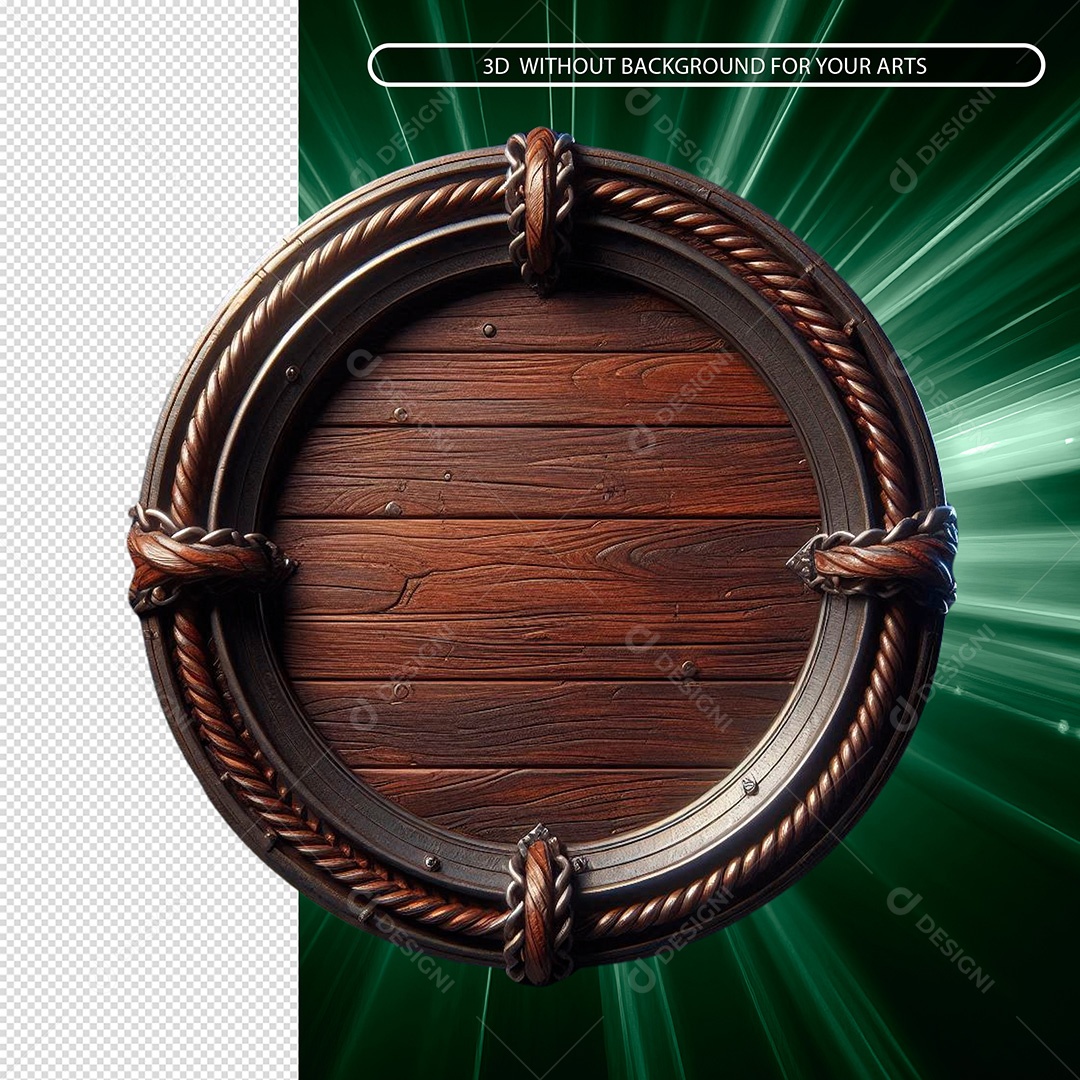 Elemento 3D Moldura Circular De Madeira Para Composição PSD