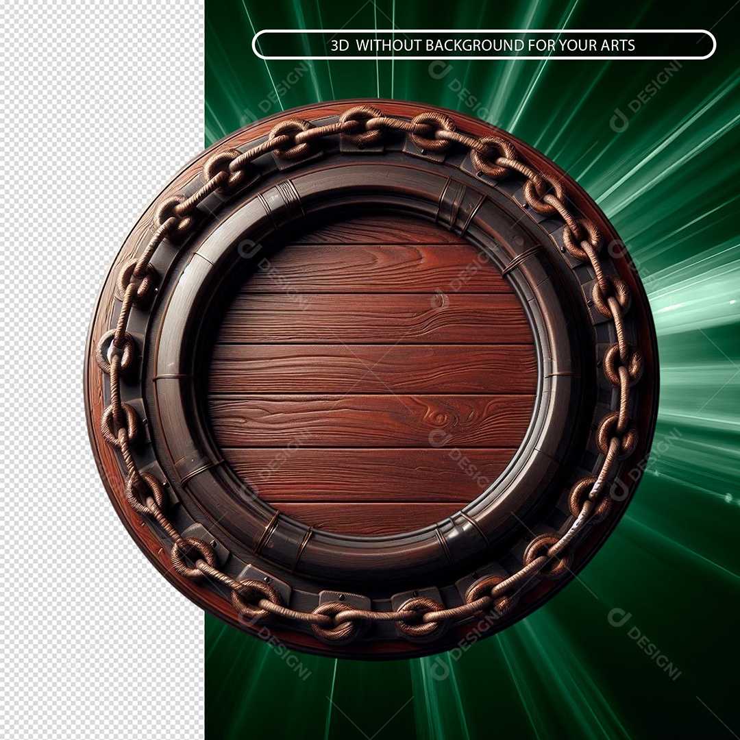 Elemento 3D Moldura Circular De Madeira Para Composição PSD