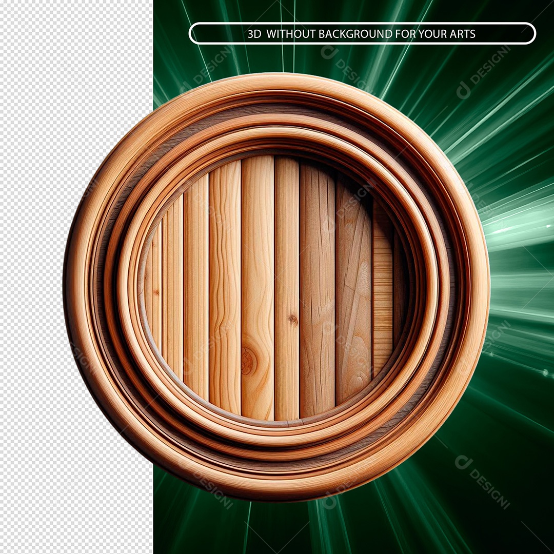 Elemento 3D Moldura Circular De Madeira Para Composição PSD