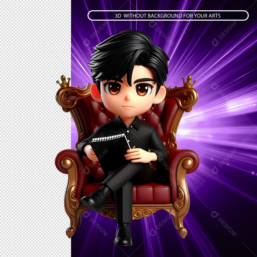 Personagem Sentado em Poltrona Elemento 3D Composição PSD
