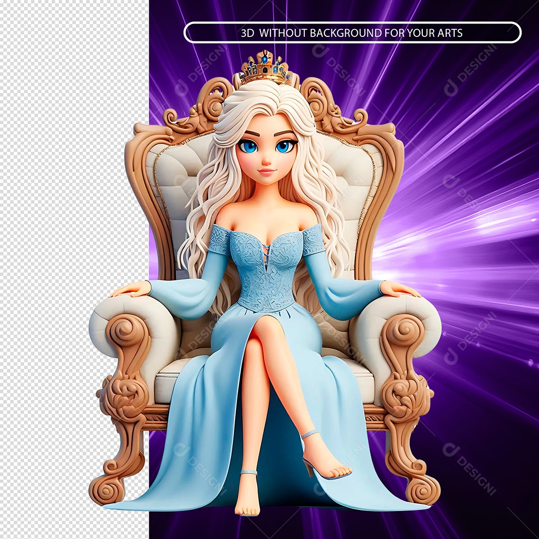 Personagem Princesa Sentada em Trono Elemento 3D Composição PSD