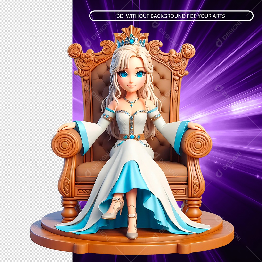 Personagem Princesa Sentada em Trono Elemento 3D Composição PSD