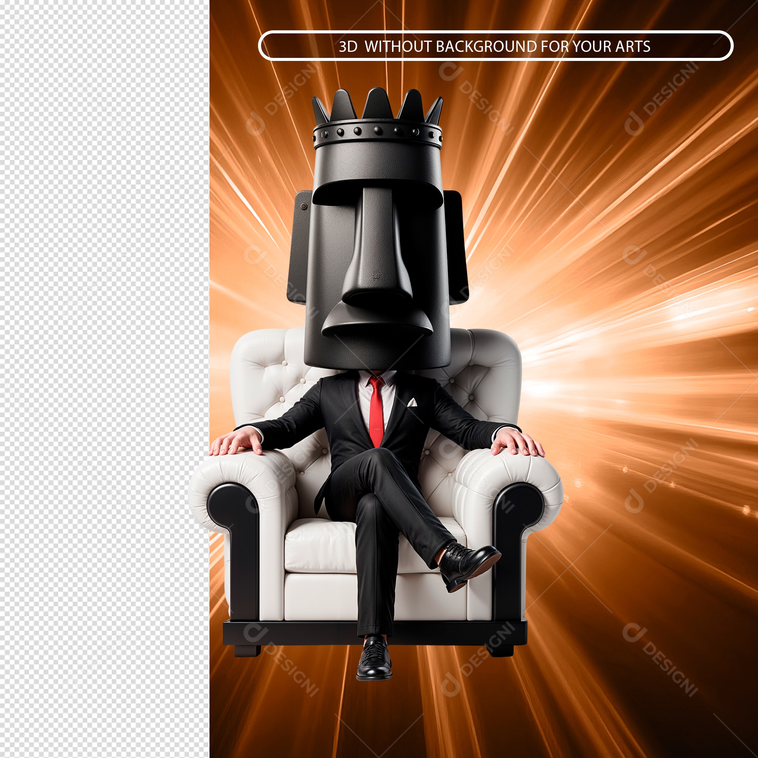 Personagem Com Cabeça de Estátua Sentado em Poltrona Elemento 3D Composição PSD