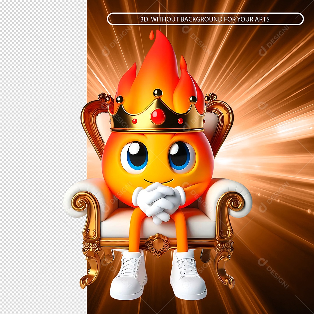 Emoji de Fogo Senado em Trono  Com Coroa Feliz Elemento 3D Composição PSD