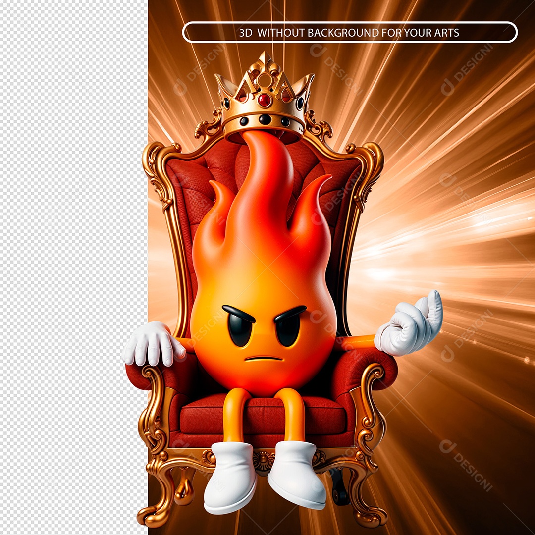Emoji de Fogo Senado em Trono Feliz Elemento 3D Composição PSD