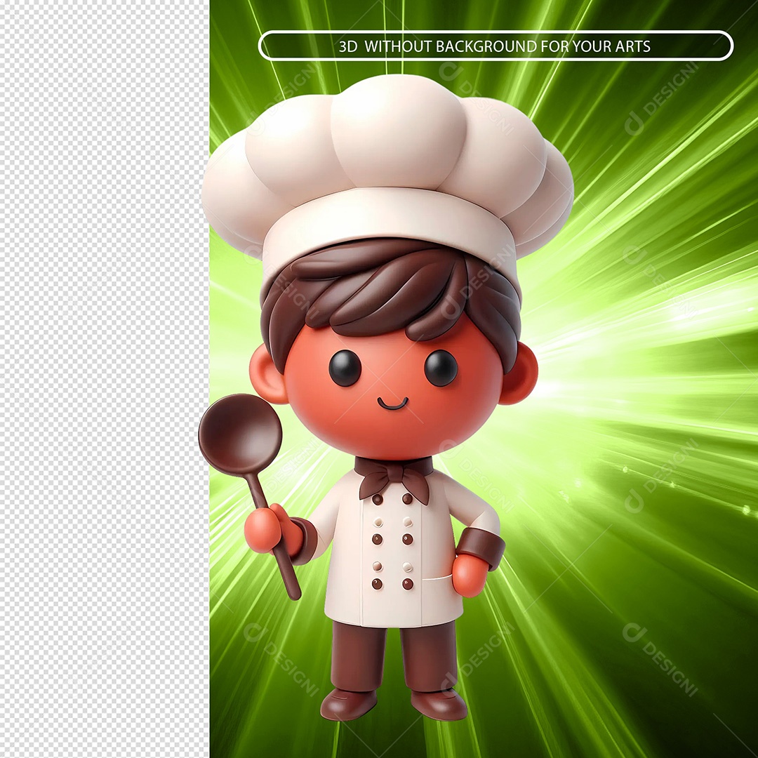 Personagem Cozinheiro Segurando Colher Elemento 3D Para Composição PSD
