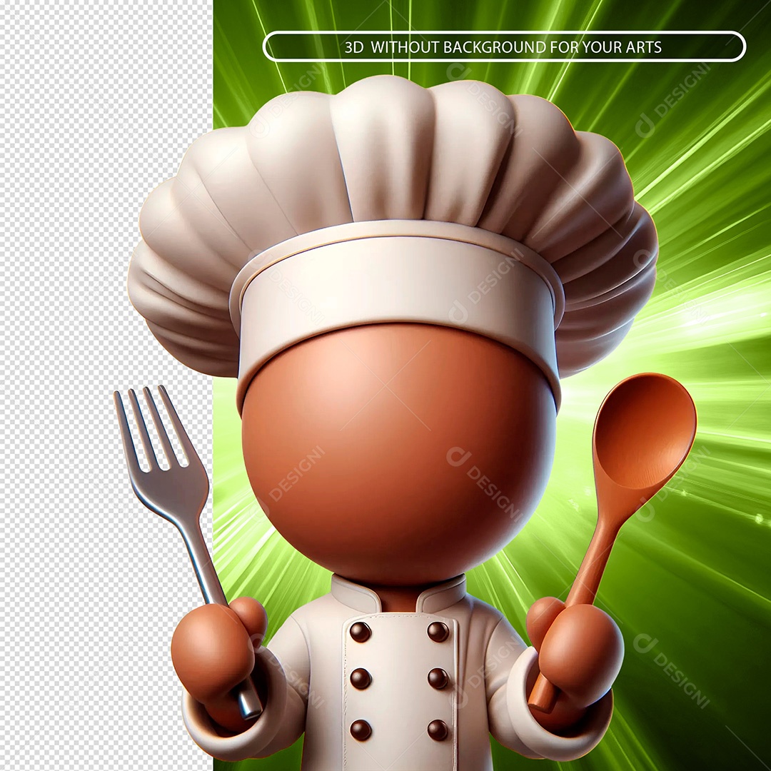 Cozinheiro Segurando Garfo e Colher Elemento 3D Para Composição PSD