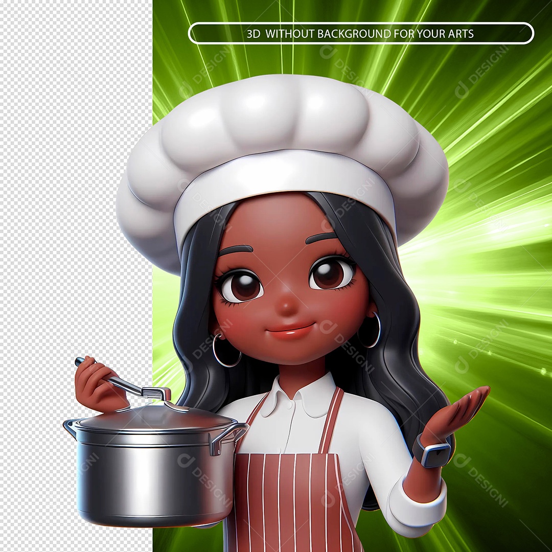 Cozinheira Segurando Panela de Comida Elemento 3D Para Composição PSD