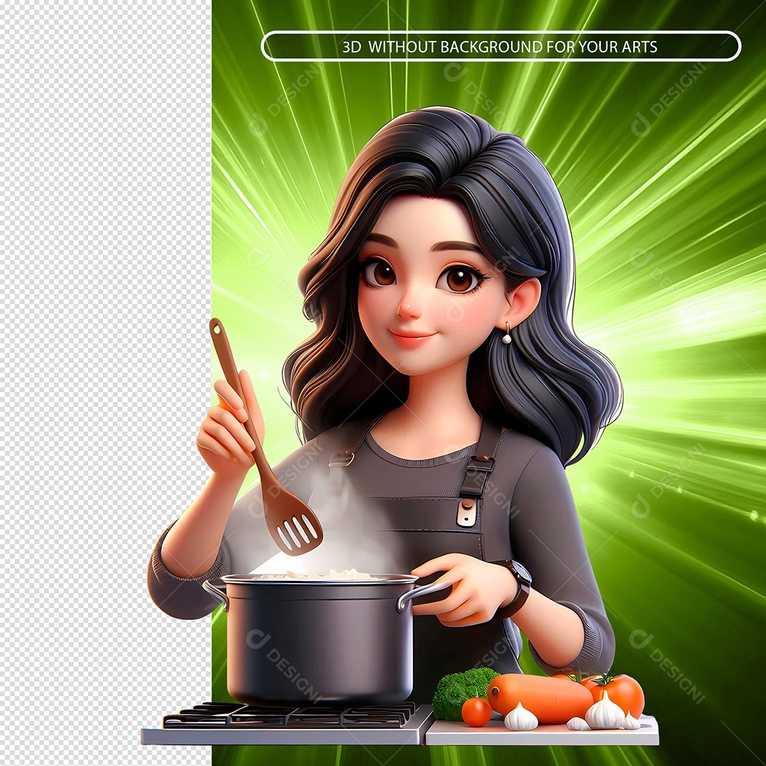 Cozinheira Com Panela de Comida Elemento 3D Para Composição PSD